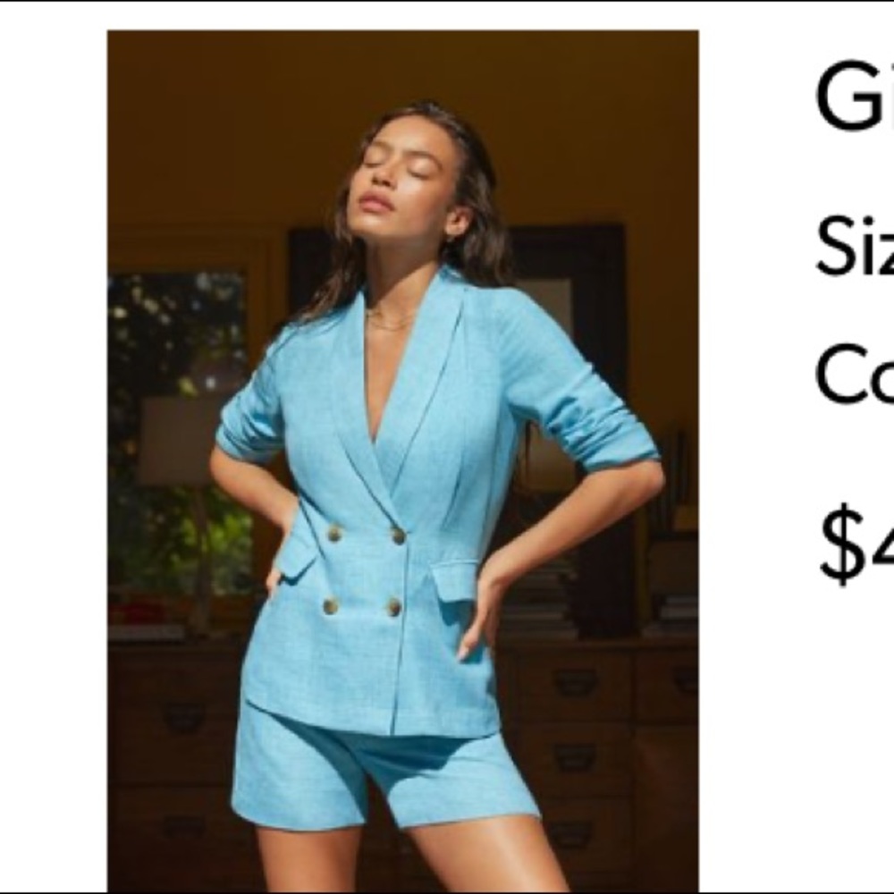 Baby blue two piece blazer shorts set